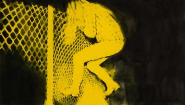 Book cover of Lifeline: Dieter Mammel, with a watercolour of figure with its back to viewer, and dark figure standing on shoulder. Published by Kerber.