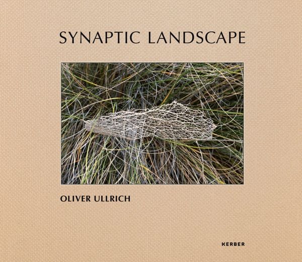 Book cover of Synaptic Landscape: Oliver Ullrich, with a vein skeleton of leaf on grass. Published by Kerber.