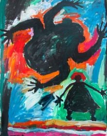 Book cover of Red Raven – Black Poppy: Regula Syz; featuring a large, acrylic painting. Published by Kerber.