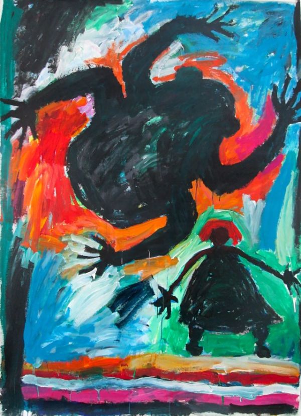 Book cover of Red Raven – Black Poppy: Regula Syz; featuring a large, acrylic painting. Published by Kerber.