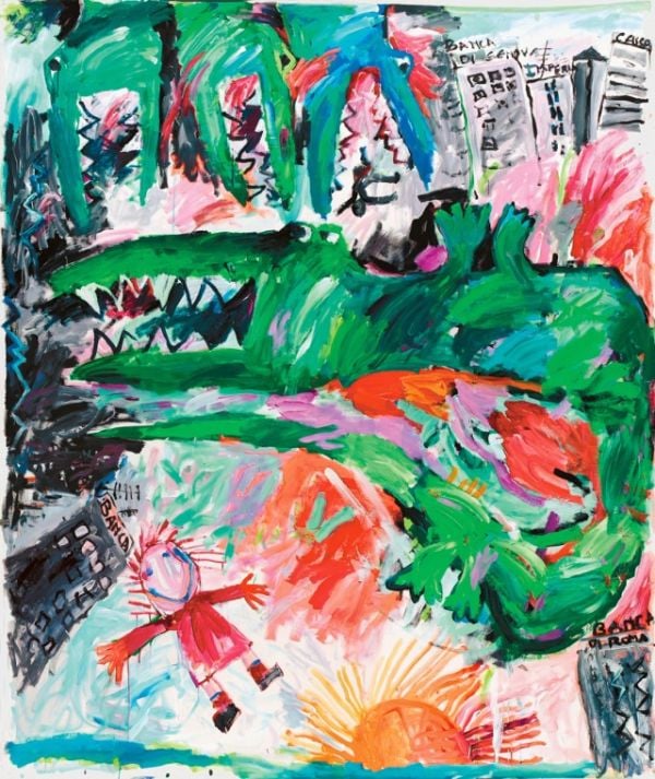 Book cover of Red Raven – Black Poppy: Regula Syz; featuring a large, acrylic painting. Published by Kerber.