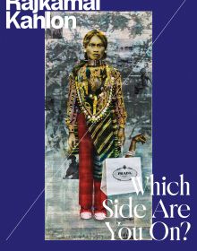 Book cover of Which Side Are You On? Rajkamal Kahlon, featuring a painting of a figure carrying a Prada shopping bag. Published by Kerber.