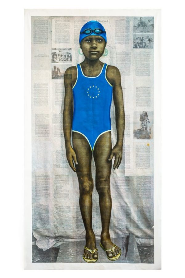 Book cover of Which Side Are You On? Rajkamal Kahlon, featuring a painting of a figure carrying a Prada shopping bag. Published by Kerber.