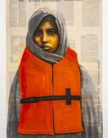 Book cover of Which Side Are You On? Rajkamal Kahlon, featuring a painting of a figure carrying a Prada shopping bag. Published by Kerber.