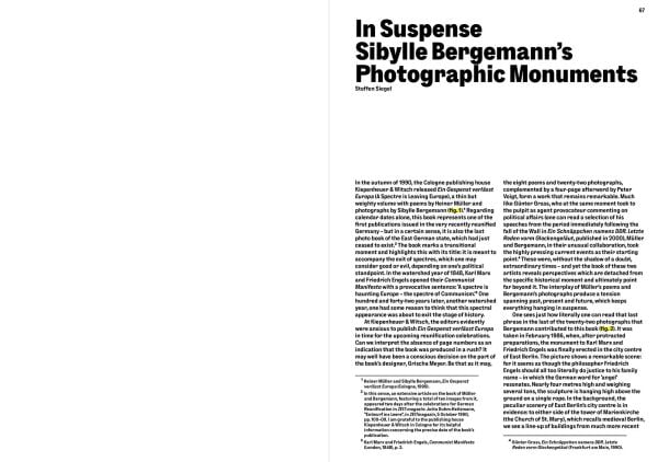 Book cover of The Monument: Sibylle Bergemann; featuring two large stone figures with their head and shoulders missing. Published by Kerber.