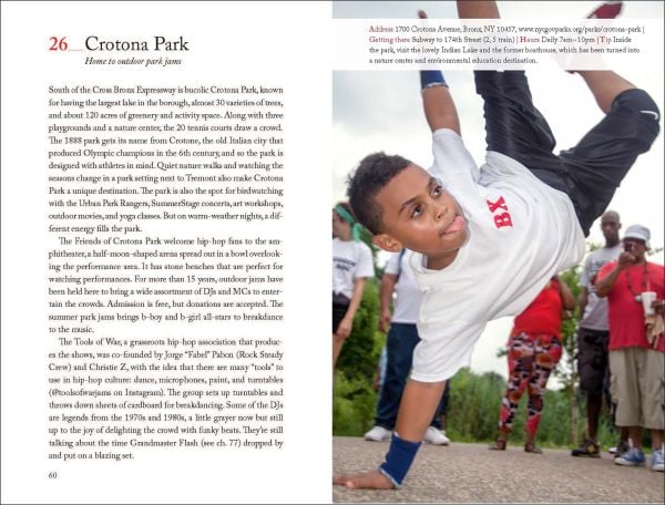 Book cover of 111 Places in the Bronx That You Must Not Miss; with orange and pink graffiti. Published by Emons Verlag.