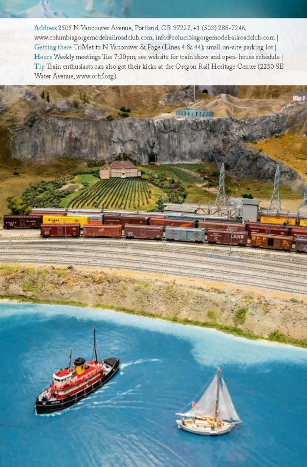 Red rose near centre of green cover of '111 Places in Portland That You Must Not Miss', by Emons Verlag.