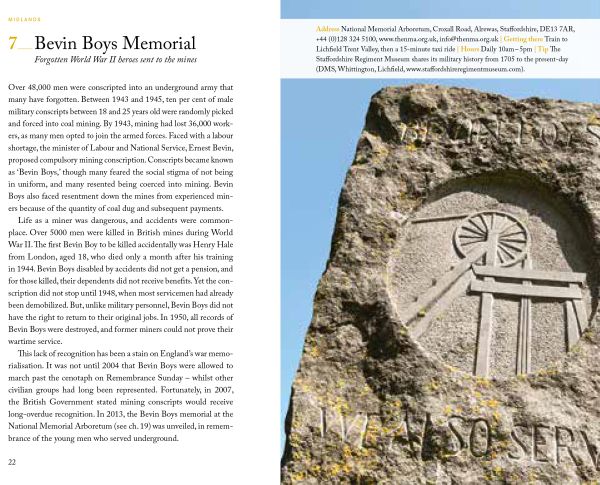 Grave stone with red rose near center of dark green cover of '111 Dark Places in England That You Shouldn't Miss', by Emons Verlag.