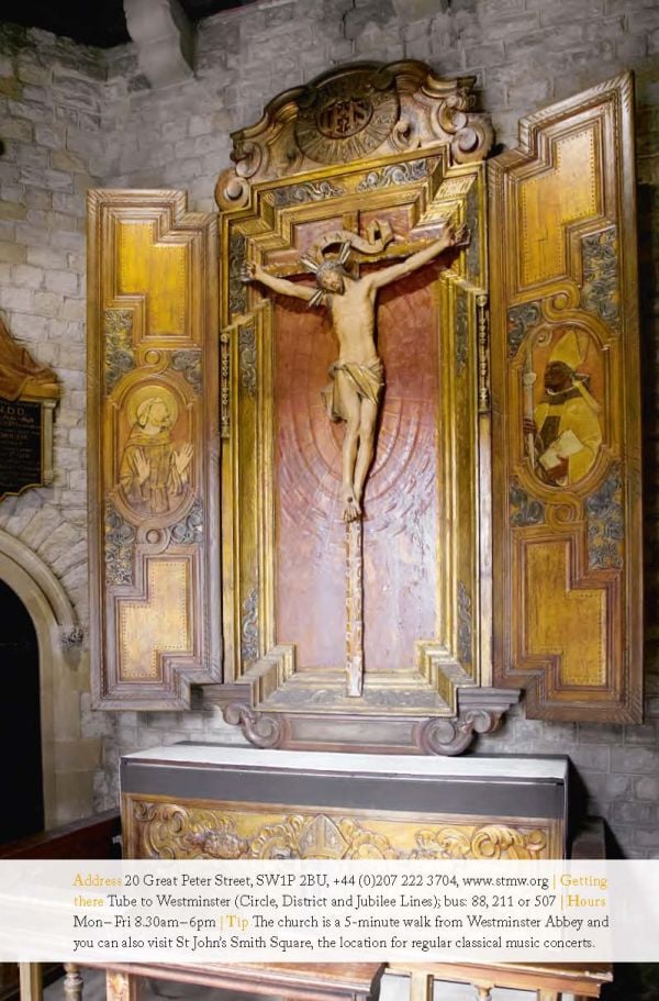 Domed tower near centre of pale blue cover of '111 Churches in London That You Shouldn't Miss', by Emons Verlag.