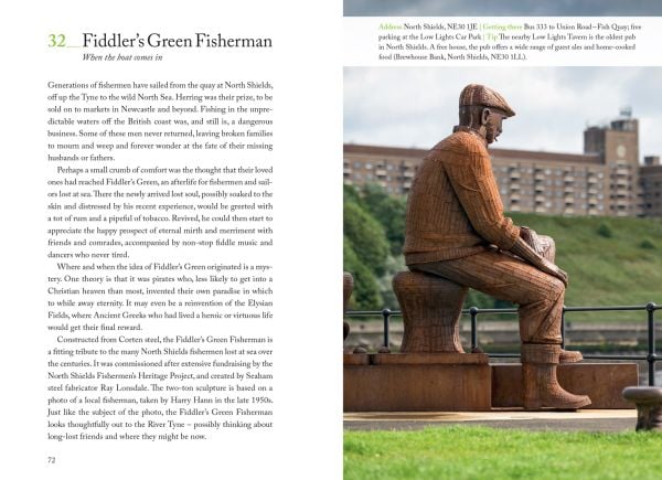 Magpie near centre of green cover of '111 Places in Newcastle That You Shouldn't Miss', by Emons Verlag.