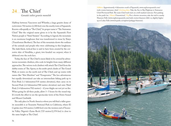 Black bear cub near center of emerald green cover of '111 Places in Whistler That You Must Not Miss', by Emons Verlag.