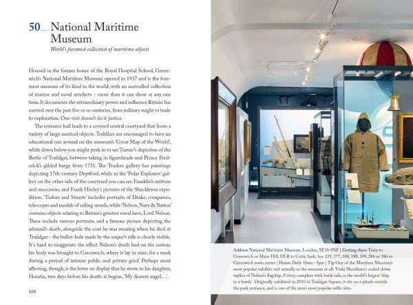 Vertical red line down centre of pale green cover of '111 Places in Greenwich That You Shouldn't Miss', by Emons Verlag.