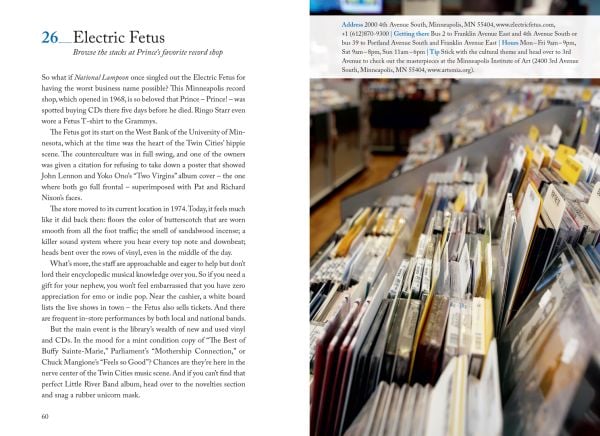 Sailing boat near center of lime green cover of '111 Places in the Twin Cities That You Must Not Miss', by Emons Verlag.