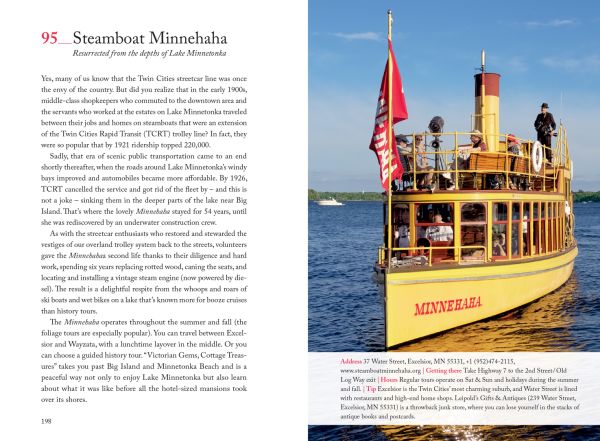 Sailing boat near center of lime green cover of '111 Places in the Twin Cities That You Must Not Miss', by Emons Verlag.