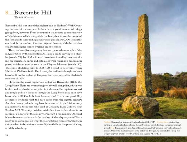 Book cover of 111 Places Along Hadrian's Wall That You Shouldn't Miss, with two stone pillars. Published by Emons Verlag.