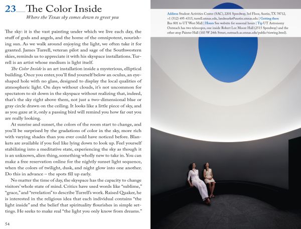 Book cover of 111 Places in Austin That You Must Not Miss, with a rainbow coloured electric guitar. Published by Emons Verlag.