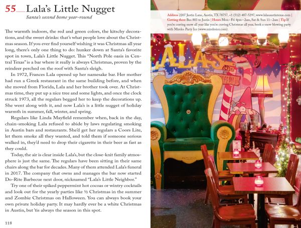 Book cover of 111 Places in Austin That You Must Not Miss, with a rainbow coloured electric guitar. Published by Emons Verlag.