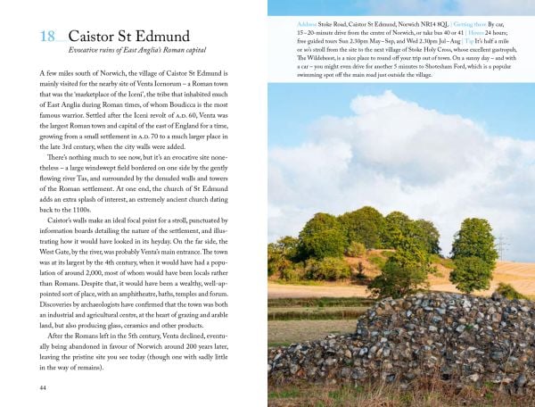 Book cover of 111 Places in Norwich That You Shouldn't Miss, with a row of old residential houses, with Cathedral behind. Published by Emons Verlag.