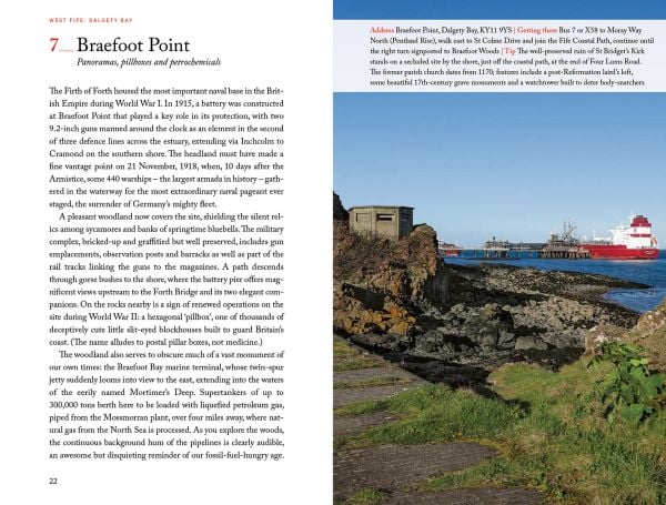 Book cover of 111 Places in Fife That You Shouldn't Miss, with a row of harbour houses. Published by Emons Verlag.