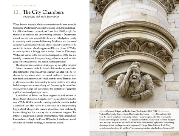 Book cover of 111 Places in Fife That You Shouldn't Miss, with a row of harbour houses. Published by Emons Verlag.