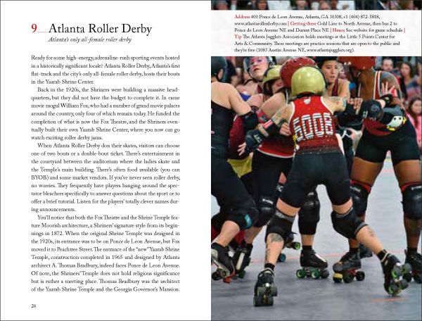 Book cover of 111 Places in Atlanta That You Must Not Miss, with an orange and yellow Phoenix. Published by Emons Verlag.