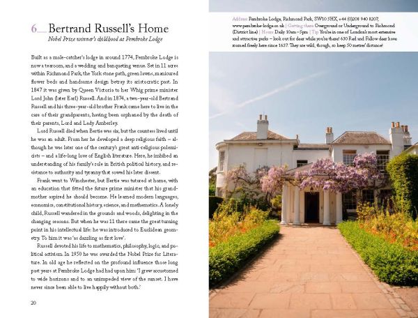 Book cover of 111 Literary Places in London That You Shouldn't Miss, with an open book surrounded by a red bus and red telephone box. Published by Emons Verlag.