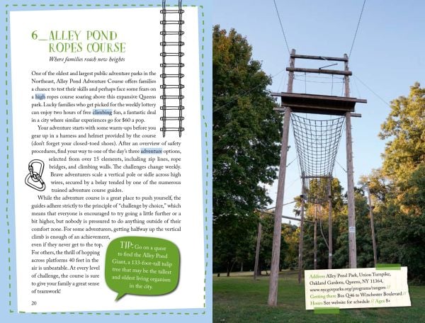 Book cover of 111 Places for Kids in New York That You Must Not Miss, with and apple, a slice of pizza , and the Statue of Liberty. Published by Emons Verlag.