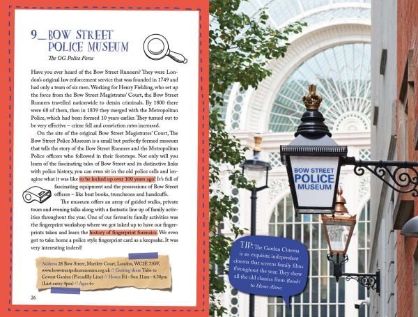 Book cover of Alicia Edwards's 111 Places for Kids in London That You Shouldn't Miss, with a black cab, tower bridge and a red robin holder the Union Jack. Published by Emons Verlag.