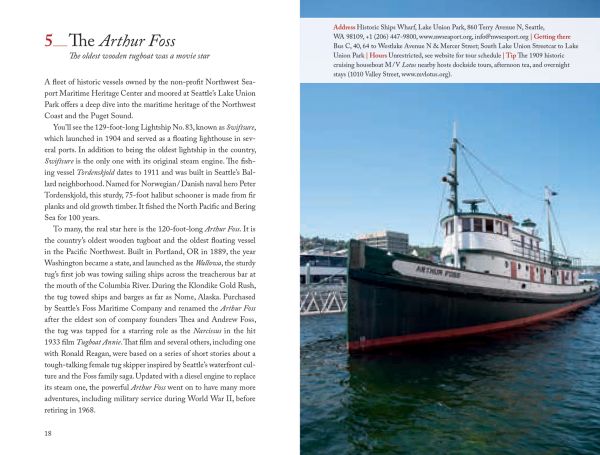 Book cover of Harriet Baskas' 111 Places in Seattle That You Must Not Miss, with a yellow umbrella surrounded by rain drops. Published by Emons Verlag.