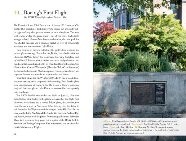 Book cover of Harriet Baskas' 111 Places in Seattle That You Must Not Miss, with a yellow umbrella surrounded by rain drops. Published by Emons Verlag.