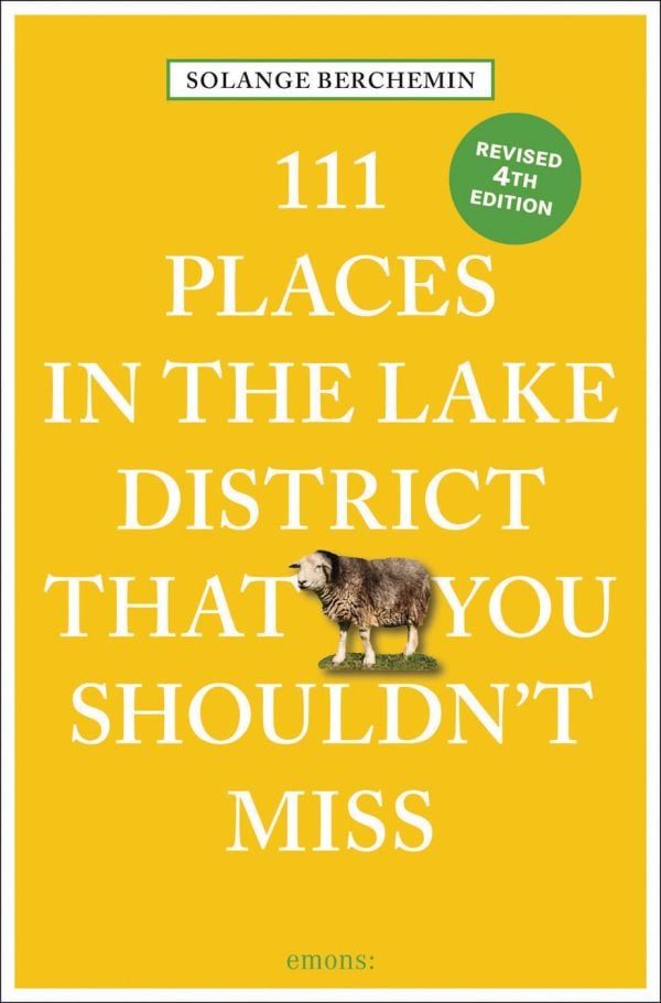 Book cover of 111 Places in the Lake District That You Shouldn't Miss, with a Herdwick sheep. Published by Emons Verlag.