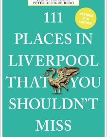 Book cover of 111 Places in Liverpool That You Shouldn't Miss, featuring a gold Liver bird. Published by Emons Verlag.