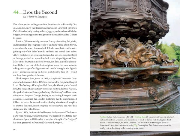 Book cover of 111 Places in Liverpool That You Shouldn't Miss, featuring a gold Liver bird. Published by Emons Verlag.