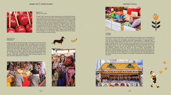 Book cover of Be a Guest at the Oktoberfest: Stories, Recipes and Hidden Treasures, with a pretzel, tuba, big wheel, and tankard of beer. Published by Callwey.