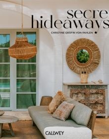 Book cover of Secret Hideaways; with interior living space with swimming pool outside. Published by Callwey.