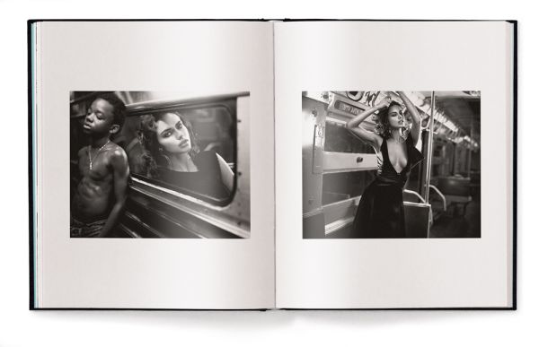 Nude white female model pulling on a white netted skirt, in studio space, Vincent Peters PERSONAL, in white font to lower left of centre cover.