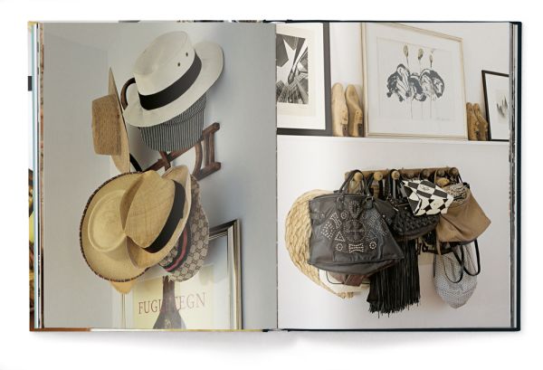 Dressing table with mirror, framed picture and carved sculpture, LIFE AND WORK, in white font above.