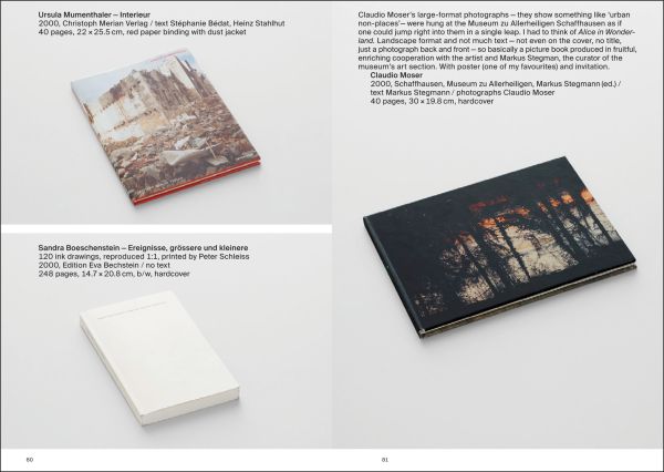 Book cover of Mostly Books; featuring a stack of books with a person standing behind putting more on the pile. Published by Scheidegger & Spiess.