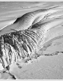 Sketch of glacier on white cover, snowy mountain, The Glacier's Essence in black font below