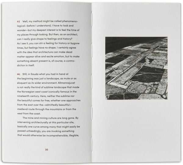 Grey cover with Peter Zumthor Mari Lending in red font and A Feeling of History in black font below