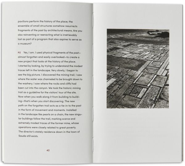 Grey cover with Peter Zumthor Mari Lending in red font and A Feeling of History in black font below