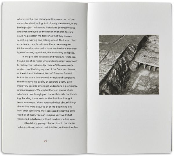 Grey cover with Peter Zumthor Mari Lending in red font and A Feeling of History in black font below