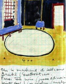 Study for Red Woman and Green Ball painting by Le Corbusier, Le Corbusier Lezioni di Modernismo in white font to centre.