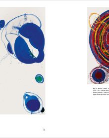 Abstract painting of deep purple, red and black inky lines on white cover, THE SPACE OF EFFUSION Sam Francis in Japan in red font to centre left.