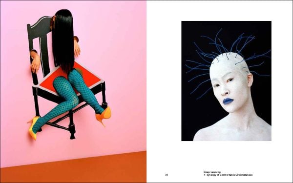 Back of female figure in red knickers, in-between a chair and pushbike, brown cover, Kuzma Vostrikov and Ajuan Song Absolutely Augmented Reality in black font above and below.