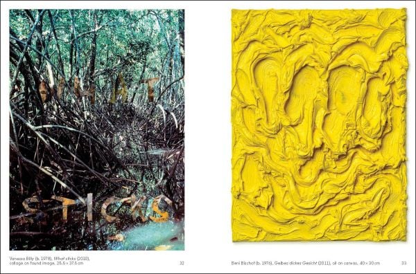 Framed image of Mickey Mouse leaning against white interior wall with mirror and chandelier above, The Julius Baer Art Collection in black font above.