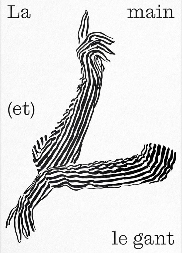 Book cover of La main (et) le gant: Kokoschka à portée de main, with a pair of arms and hands in black and white striped gloves. Published by Scheidegger & Spiess.