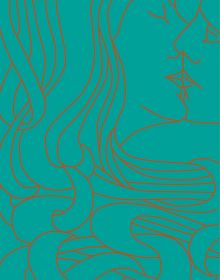 Turquoise book cover of Peter Behrens - 1868 / 2018, with a gold outline of couple kissing. Published by Verlag Kettler.