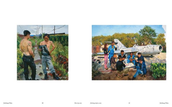 White book cover of Liu Xiaodong, Retrospective, featuring a painting of three figures on horseback, in open landscape. Published by Verlag Kettler.