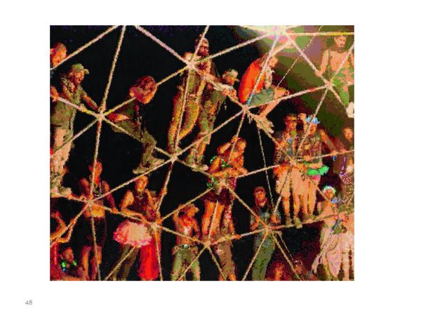 Landscape book cover of Romer + Romer, Burning Man/Electric Sky, with art installation shooting out fire into night sky, with crowds of people circling. Published by Verlag Kettler.